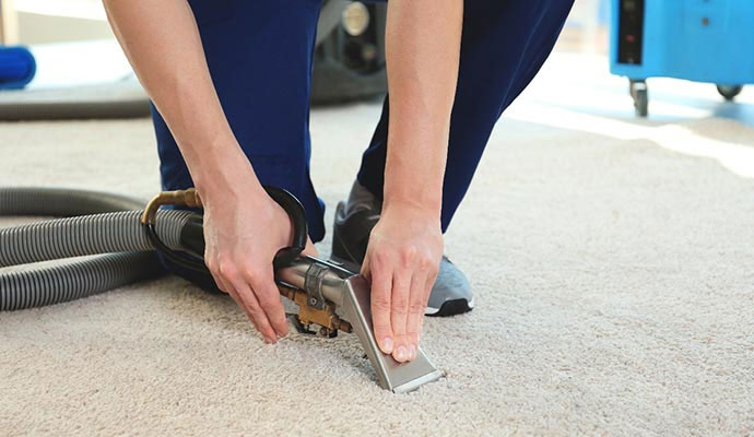 Professional cleaning stain from carpet using a tool