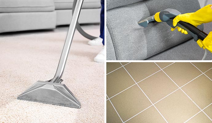 Collage of carpet,upholstery cleaning and clean tile Collage of carpet,upholstery cleaning and clean tile