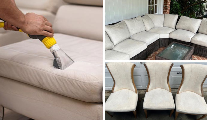 Collage of couch cleaning, clean chairs and sofas