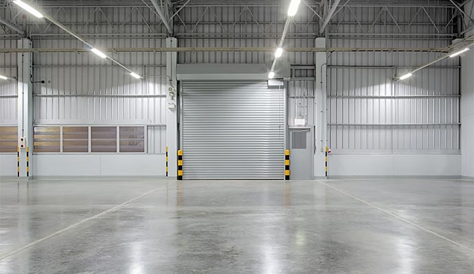 Clean concrete floor in a warehouse