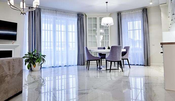 Modern interior with tiled floor
