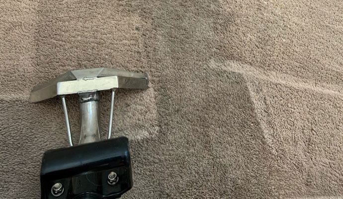 A stainless steel carpet cleaning wand being used to extract dirt