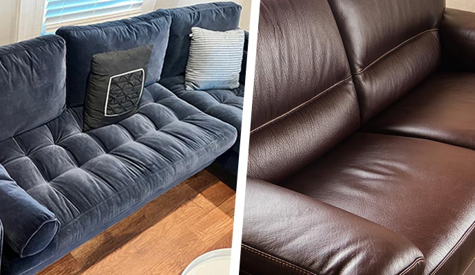 Collage of couches and leather sofa